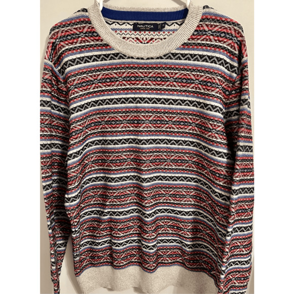 Vintage Y2K Nautica Striped Cotton Pattern Coogi Style Crewneck Sweater Size XL - Picture 2 of 8